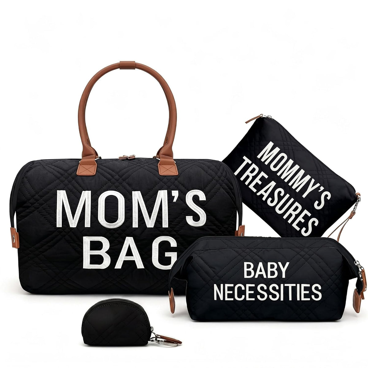 6pcs Large Diaper Bag Tote with Changing Pad & 2 Organized Pouches, Mom's Bag for Hospital with Pacifier Case, Straps, Stroller Hook, Baby Diaper Bag for Weekender Travel