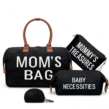 6pcs Large Diaper Bag Tote with Changing Pad & 2 Organized Pouches, Mom's Bag for Hospital with Pacifier Case, Straps, Stroller Hook, Baby Diaper Bag for Weekender Travel