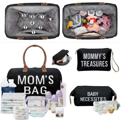 6pcs Large Diaper Bag Tote with Changing Pad & 2 Organized Pouches, Mom's Bag for Hospital with Pacifier Case, Straps, Stroller Hook, Baby Diaper Bag for Weekender Travel