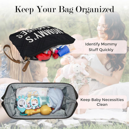 6pcs Large Diaper Bag Tote with Changing Pad & 2 Organized Pouches, Mom's Bag for Hospital with Pacifier Case, Straps, Stroller Hook, Baby Diaper Bag for Weekender Travel