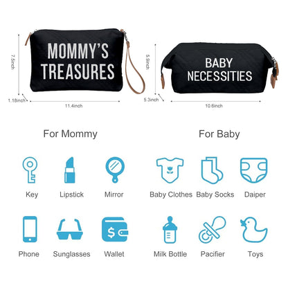 6pcs Large Diaper Bag Tote with Changing Pad & 2 Organized Pouches, Mom's Bag for Hospital with Pacifier Case, Straps, Stroller Hook, Baby Diaper Bag for Weekender Travel