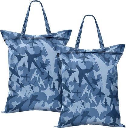Airplanes Blue Waterproof Travel Laundry Bag Easy Care 2-Pack
