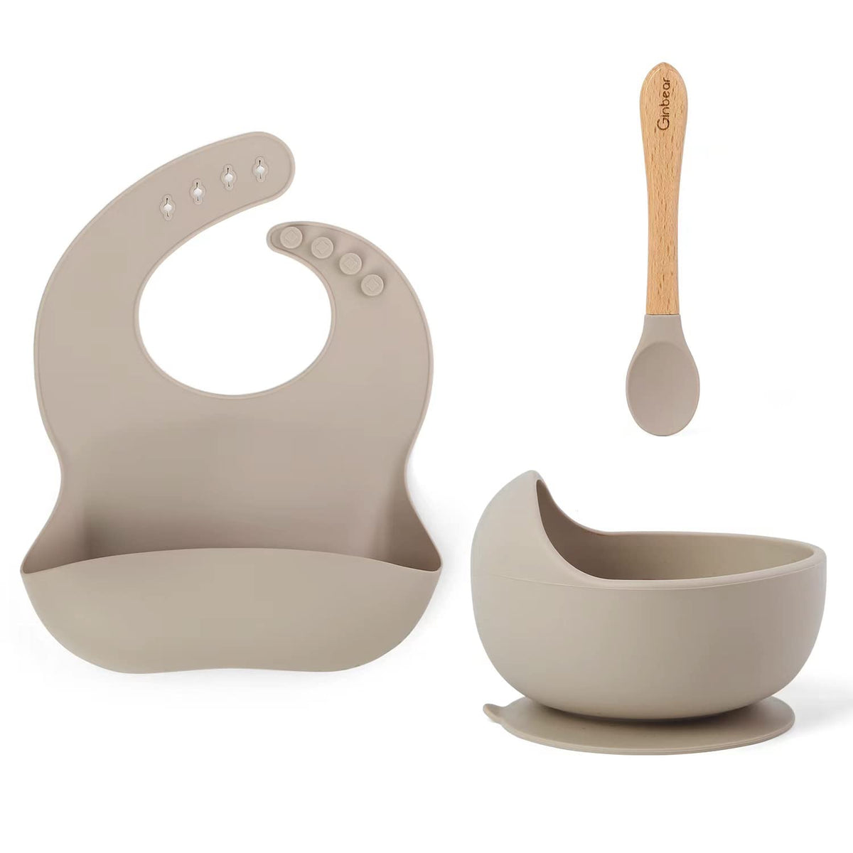 Suction Baby Bowl Silicone Bib Spoon Set 6 M+ (Hazy Green)