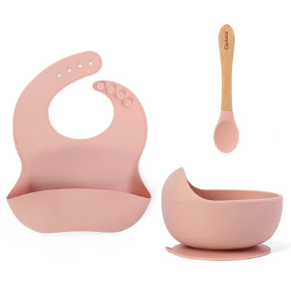 Suction Baby Bowl Silicone Bib Spoon Set 6 M+ (Hazy Green)