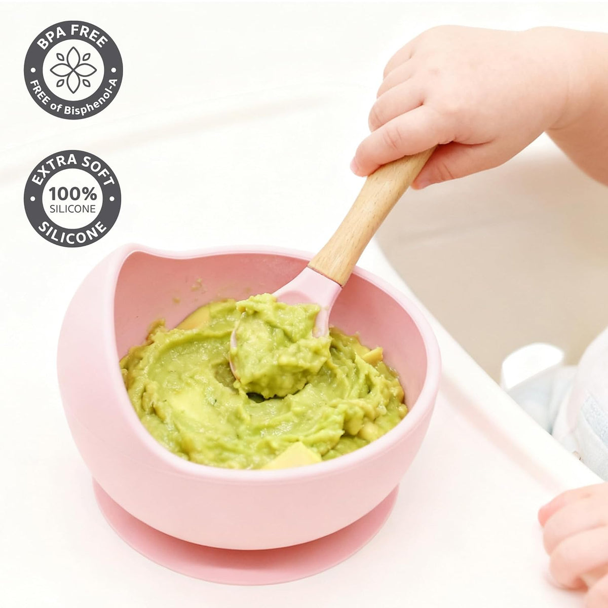 Suction Baby Bowl Silicone Bib Spoon Set 6 M+ (Hazy Green)