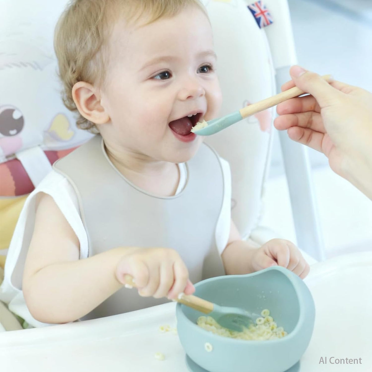 Suction Baby Bowl Silicone Bib Spoon Set 6 M+ (Hazy Green)