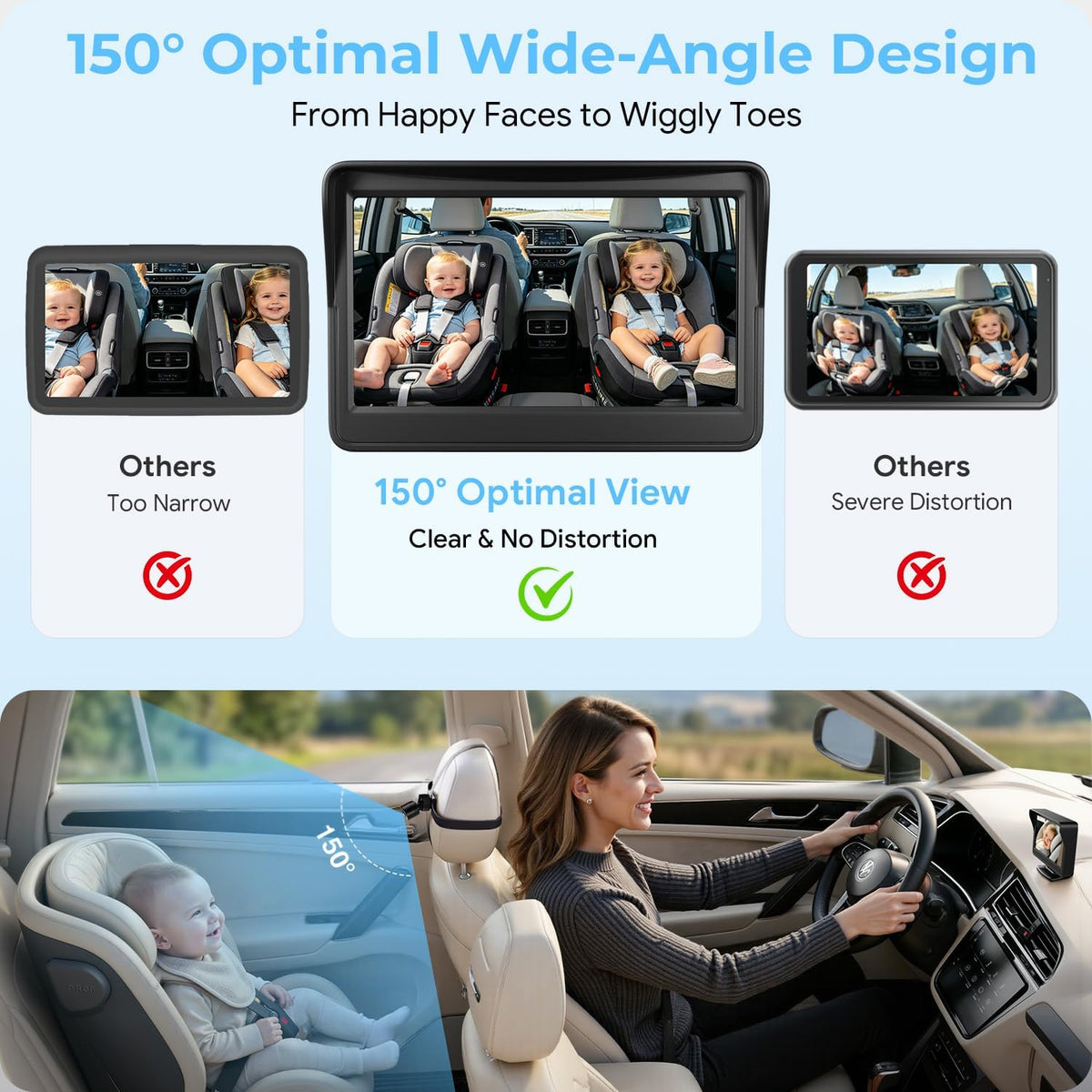 Baby Car Camera, Easily Install Baby Car Mirror 1080P Clear Car Baby Camera for Rear Facing Seat Backseat 4.3 inch Display