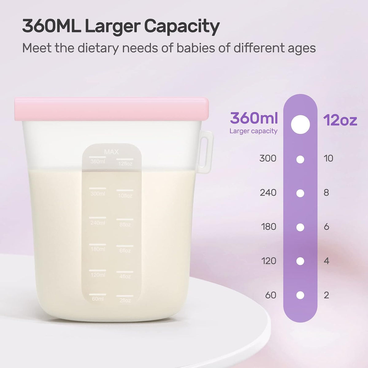 7 Pcs Reusable Silicone Breastmilk Storage Bags, 12oz/360ml Double Leak-Proof Breastmilk Freezer Bags, BPA Free Self-Standing Milk Bags for Breastfeeding, Baby Food Pouches