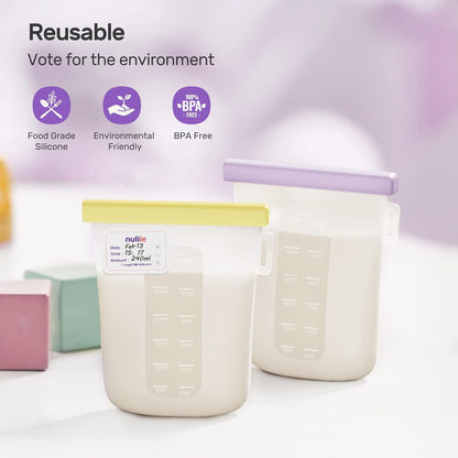 7 Pcs Reusable Silicone Breastmilk Storage Bags, 12oz/360ml Double Leak-Proof Breastmilk Freezer Bags, BPA Free Self-Standing Milk Bags for Breastfeeding, Baby Food Pouches