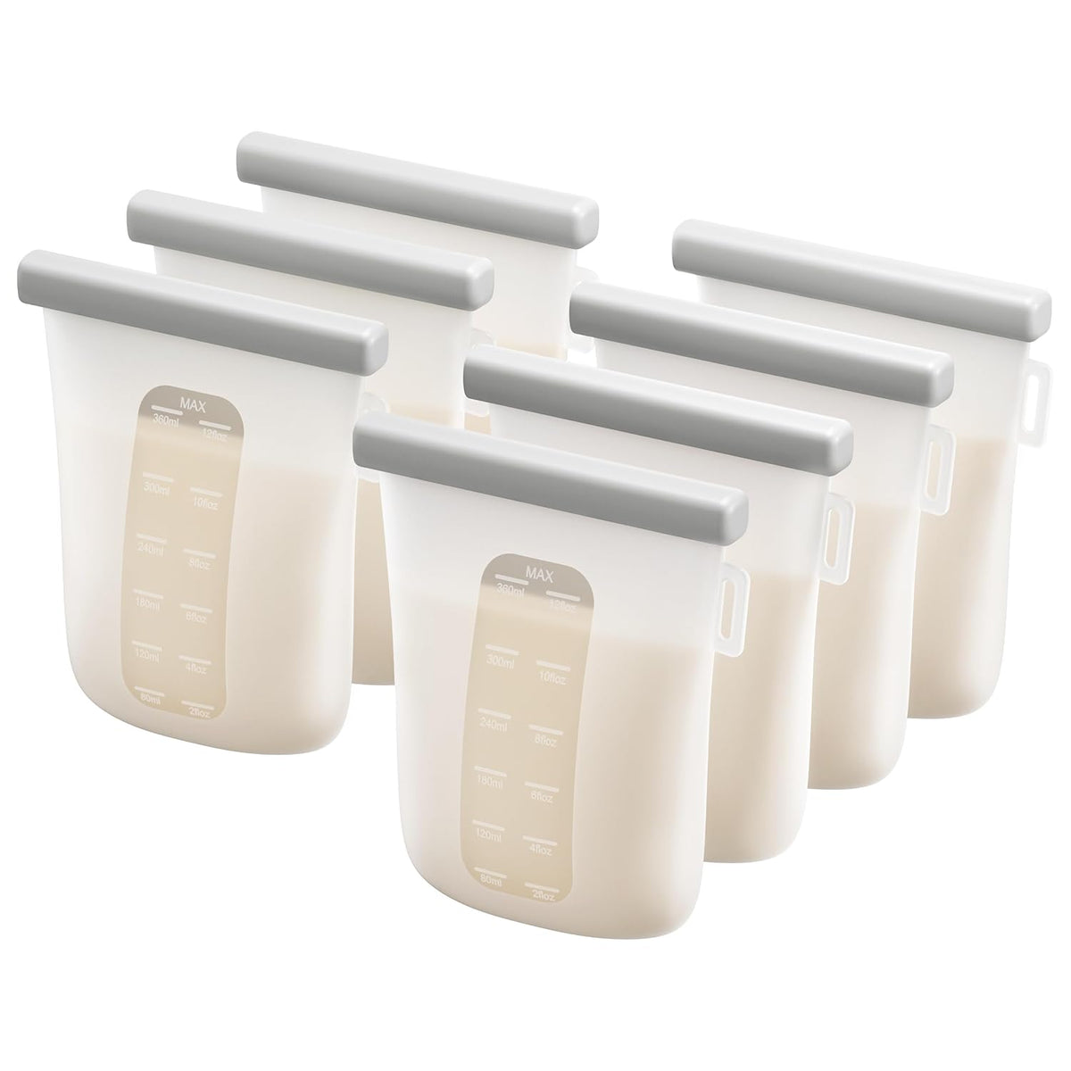 7 Pcs Reusable Silicone Breastmilk Storage Bags, 12oz/360ml Double Leak-Proof Breastmilk Freezer Bags, BPA Free Self-Standing Milk Bags for Breastfeeding, Baby Food Pouches
