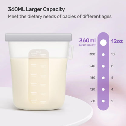 7 Pcs Reusable Silicone Breastmilk Storage Bags, 12oz/360ml Double Leak-Proof Breastmilk Freezer Bags, BPA Free Self-Standing Milk Bags for Breastfeeding, Baby Food Pouches