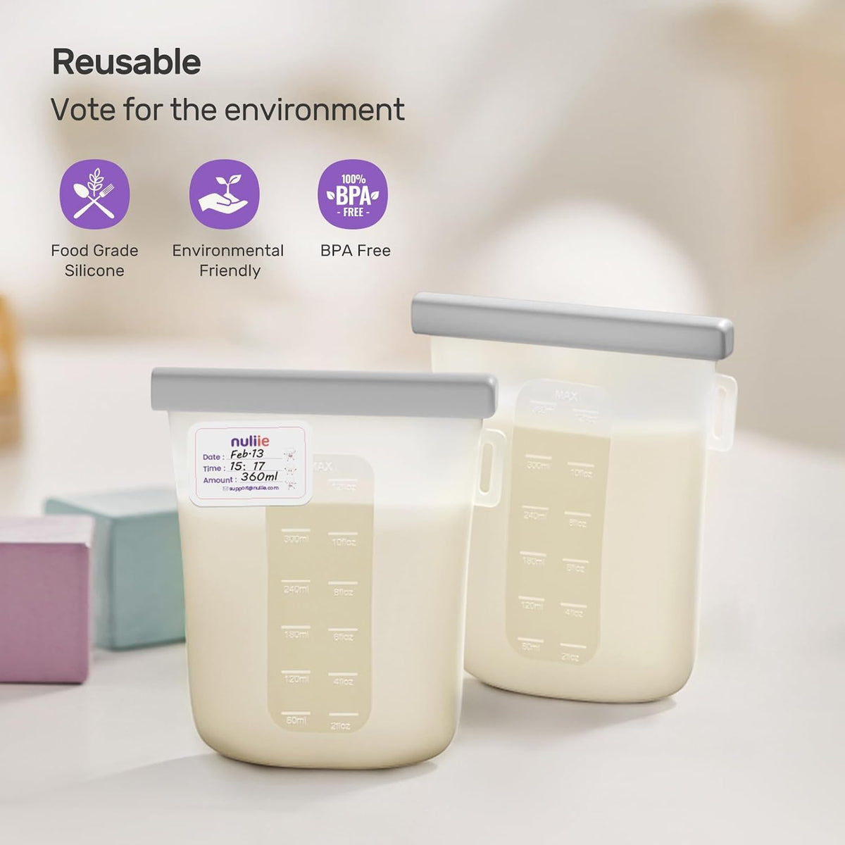 7 Pcs Reusable Silicone Breastmilk Storage Bags, 12oz/360ml Double Leak-Proof Breastmilk Freezer Bags, BPA Free Self-Standing Milk Bags for Breastfeeding, Baby Food Pouches
