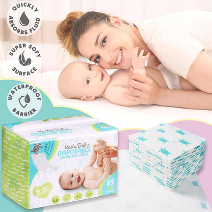 65 Disposable Changing Pads - Soft Absorbent Leak Proof Pee Mats - White Portable Diaper Change Underpads for Bed & Table Protection - 15" x 20" Waterproof Liners