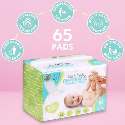 65 Disposable Changing Pads - Soft Absorbent Leak Proof Pee Mats - White Portable Diaper Change Underpads for Bed & Table Protection - 15" x 20" Waterproof Liners