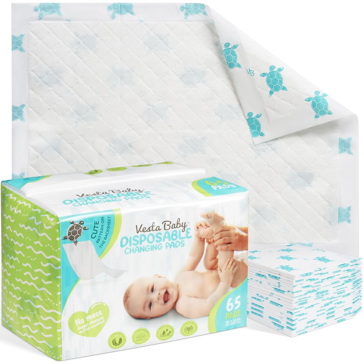 65 Disposable Changing Pads - Soft Absorbent Leak Proof Pee Mats - White Portable Diaper Change Underpads for Bed & Table Protection - 15" x 20" Waterproof Liners