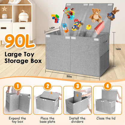Large Toy Box Chest with Lid, Kids Toy Storage Organizer for Boys Girls, Big Toy Bin Basket Extra Large Toy Storage Box for Living Room Playroom Nursery 25"x13"x16"