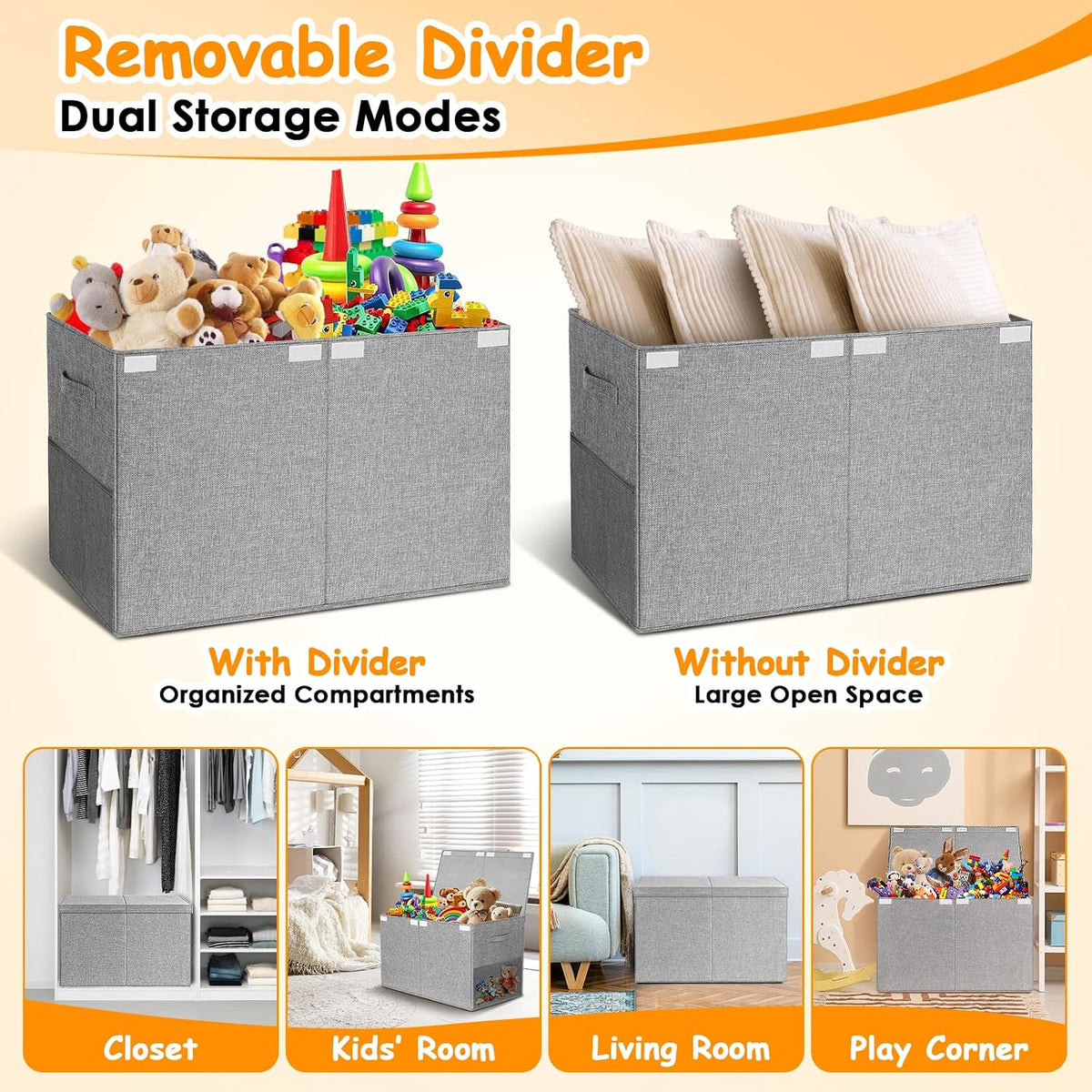 Large Toy Box Chest with Lid, Kids Toy Storage Organizer for Boys Girls, Big Toy Bin Basket Extra Large Toy Storage Box for Living Room Playroom Nursery 25"x13"x16"