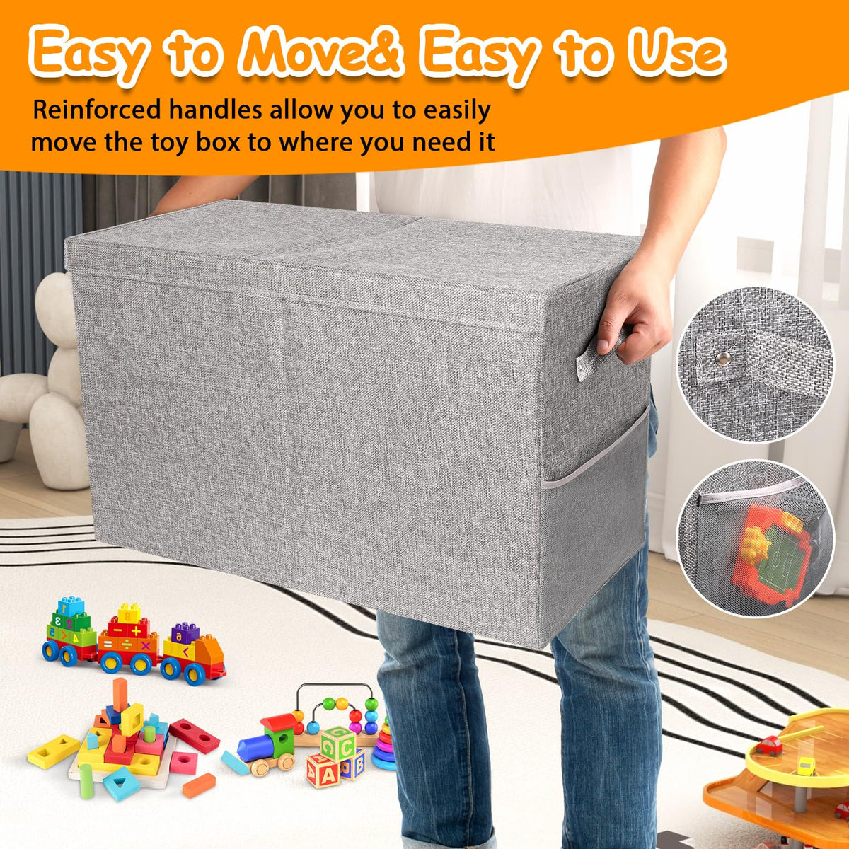Large Toy Box Chest with Lid, Kids Toy Storage Organizer for Boys Girls, Big Toy Bin Basket Extra Large Toy Storage Box for Living Room Playroom Nursery 25"x13"x16"