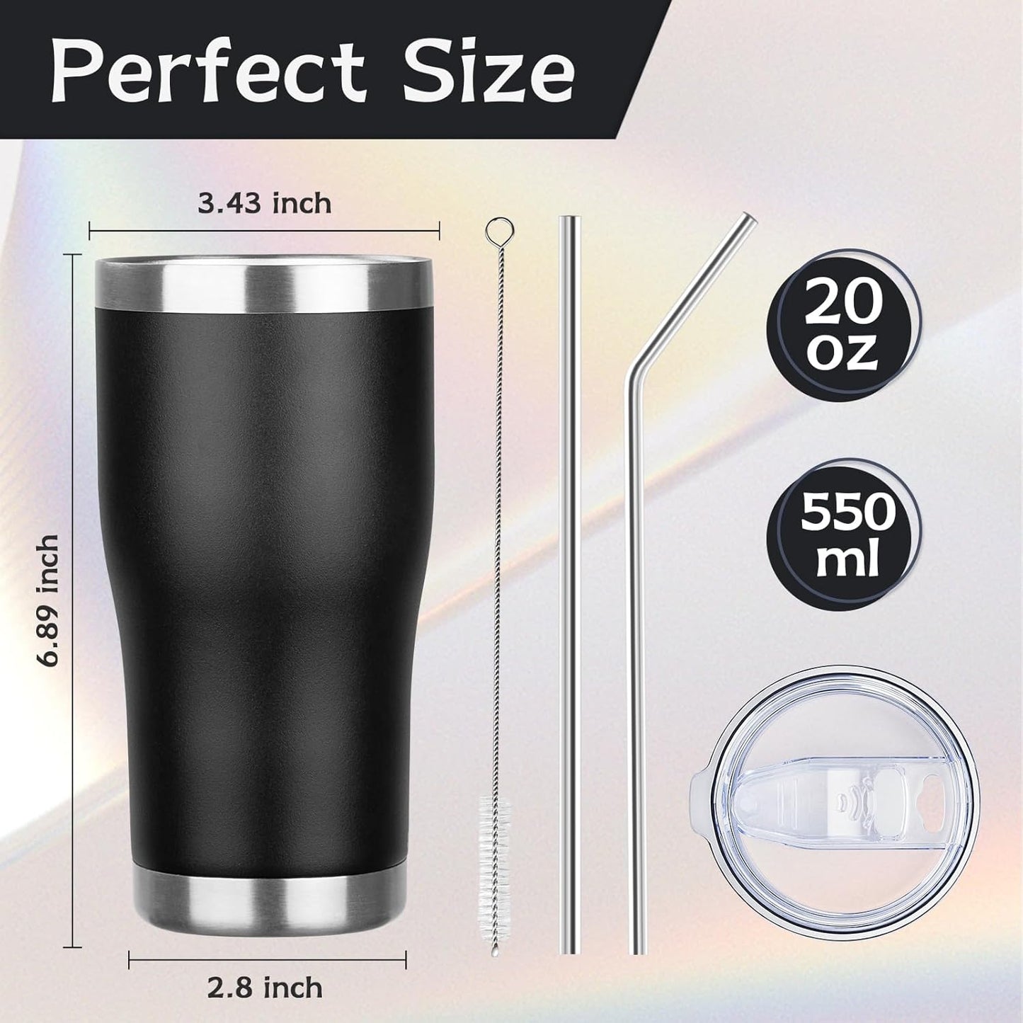 20oz Insulated Tumbler with Lid Straw Travel Coffee Mug Cup (Light/Purple) | Double Wall Vacuum Hot Iced Insulated Cup Stainless Steel Mug Leakproof Powder Coated Metal Tumbler for Men Women