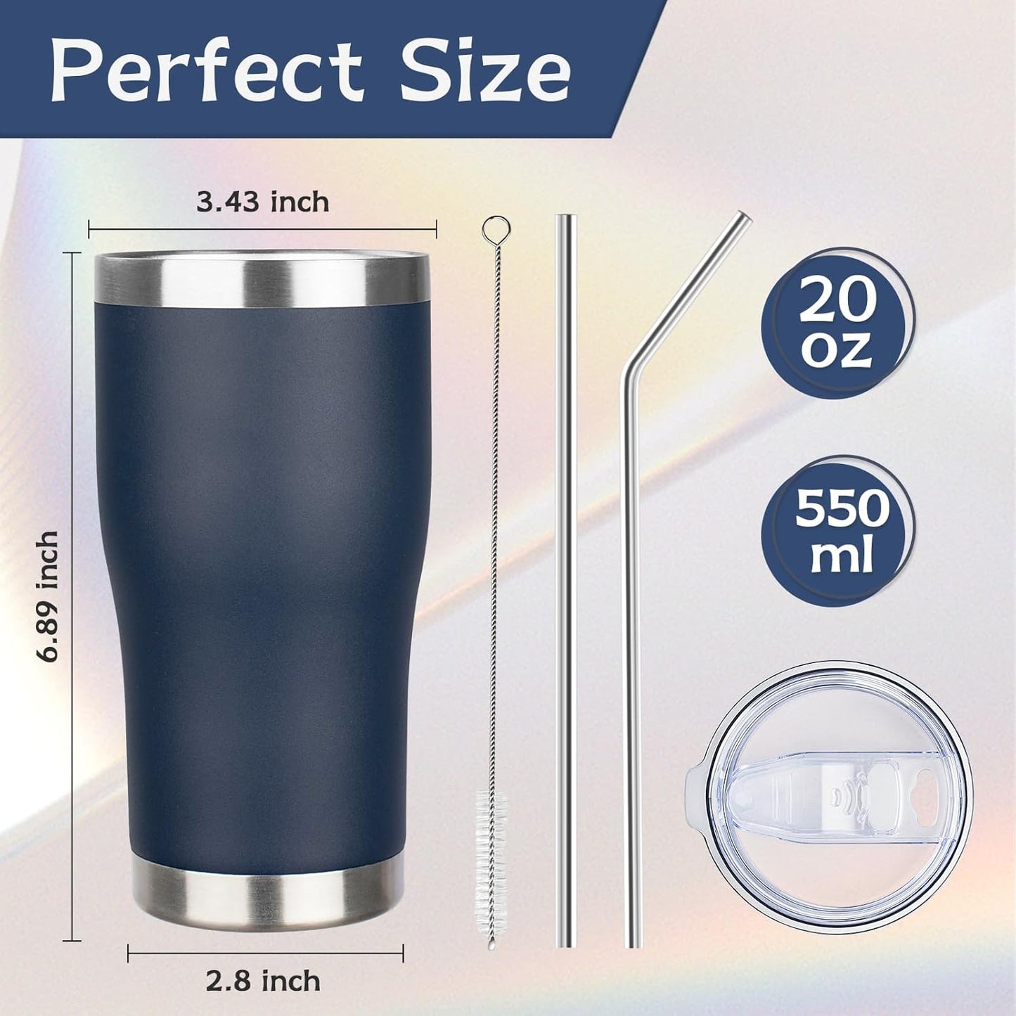 20oz Insulated Tumbler with Lid Straw Travel Coffee Mug Cup (Light/Purple) | Double Wall Vacuum Hot Iced Insulated Cup Stainless Steel Mug Leakproof Powder Coated Metal Tumbler for Men Women