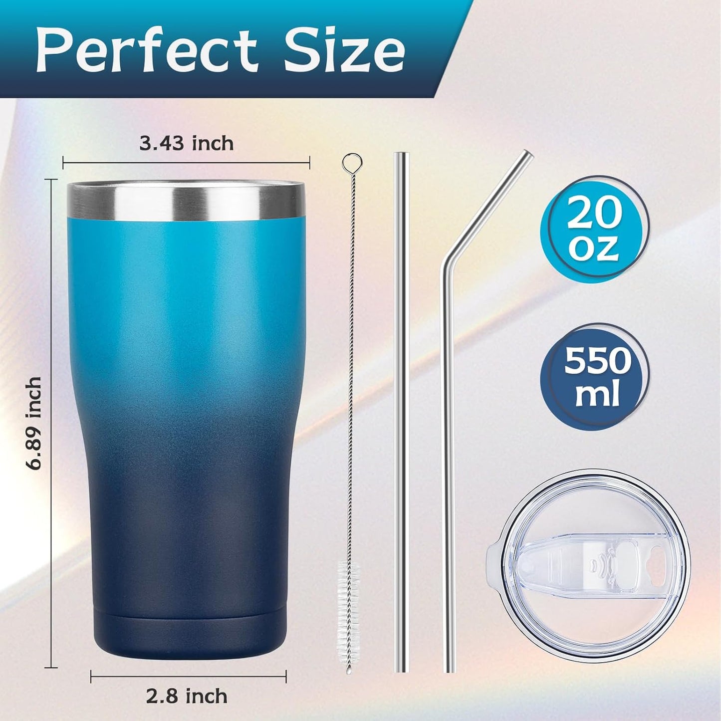 20oz Insulated Tumbler with Lid Straw Travel Coffee Mug Cup (Light/Purple) | Double Wall Vacuum Hot Iced Insulated Cup Stainless Steel Mug Leakproof Powder Coated Metal Tumbler for Men Women