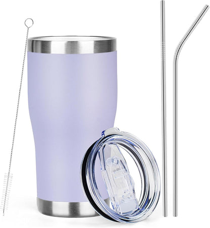 20oz Insulated Tumbler with Lid Straw Travel Coffee Mug Cup (Light/Purple) | Double Wall Vacuum Hot Iced Insulated Cup Stainless Steel Mug Leakproof Powder Coated Metal Tumbler for Men Women
