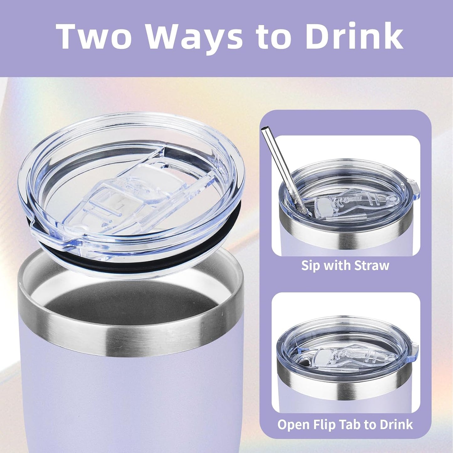 20oz Insulated Tumbler with Lid Straw Travel Coffee Mug Cup (Light/Purple) | Double Wall Vacuum Hot Iced Insulated Cup Stainless Steel Mug Leakproof Powder Coated Metal Tumbler for Men Women