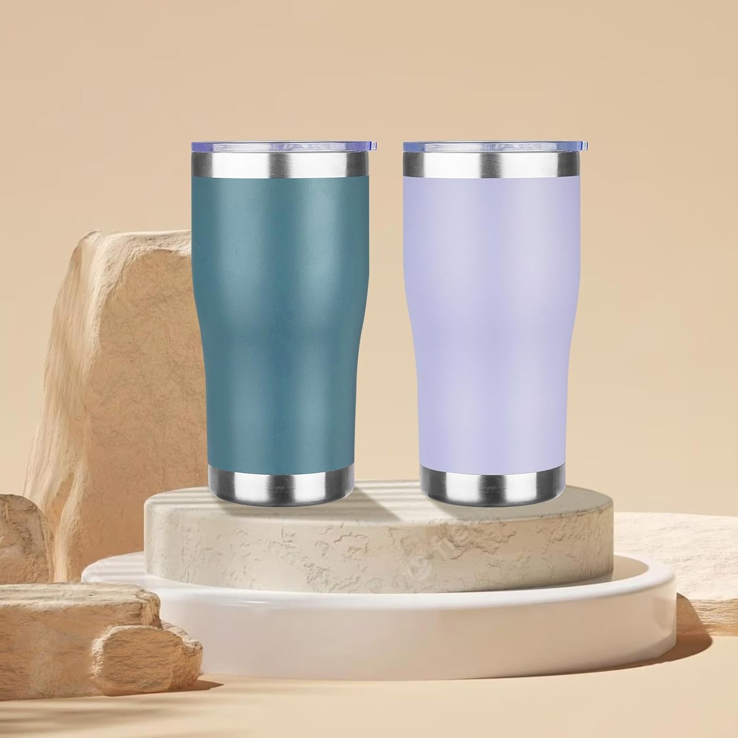 20oz Insulated Tumbler with Lid Straw Travel Coffee Mug Cup (Light/Purple) | Double Wall Vacuum Hot Iced Insulated Cup Stainless Steel Mug Leakproof Powder Coated Metal Tumbler for Men Women
