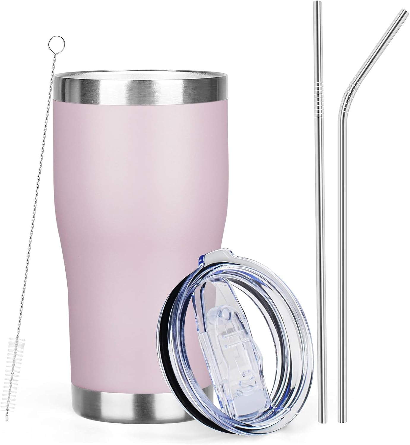 20oz Insulated Tumbler with Lid Straw Travel Coffee Mug Cup (Light/Purple) | Double Wall Vacuum Hot Iced Insulated Cup Stainless Steel Mug Leakproof Powder Coated Metal Tumbler for Men Women