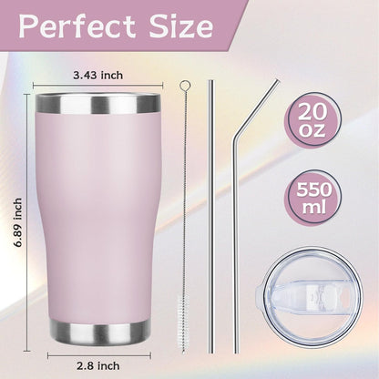 20oz Insulated Tumbler with Lid Straw Travel Coffee Mug Cup (Light/Purple) | Double Wall Vacuum Hot Iced Insulated Cup Stainless Steel Mug Leakproof Powder Coated Metal Tumbler for Men Women