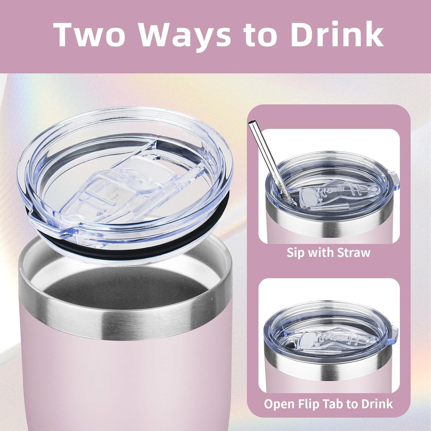 20oz Insulated Tumbler with Lid Straw Travel Coffee Mug Cup (Light/Purple) | Double Wall Vacuum Hot Iced Insulated Cup Stainless Steel Mug Leakproof Powder Coated Metal Tumbler for Men Women