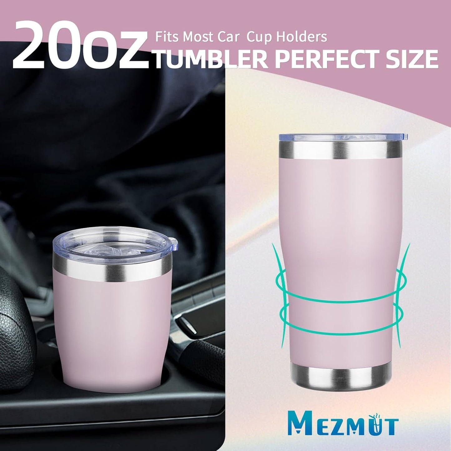 20oz Insulated Tumbler with Lid Straw Travel Coffee Mug Cup (Light/Purple) | Double Wall Vacuum Hot Iced Insulated Cup Stainless Steel Mug Leakproof Powder Coated Metal Tumbler for Men Women