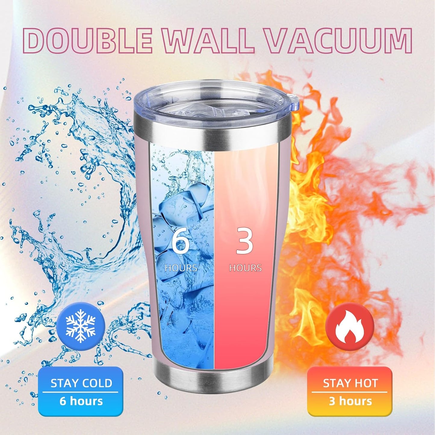 20oz Insulated Tumbler with Lid Straw Travel Coffee Mug Cup (Light/Purple) | Double Wall Vacuum Hot Iced Insulated Cup Stainless Steel Mug Leakproof Powder Coated Metal Tumbler for Men Women