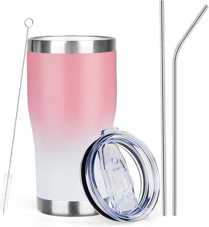 20oz Insulated Tumbler with Lid Straw Travel Coffee Mug Cup (Light/Purple) | Double Wall Vacuum Hot Iced Insulated Cup Stainless Steel Mug Leakproof Powder Coated Metal Tumbler for Men Women