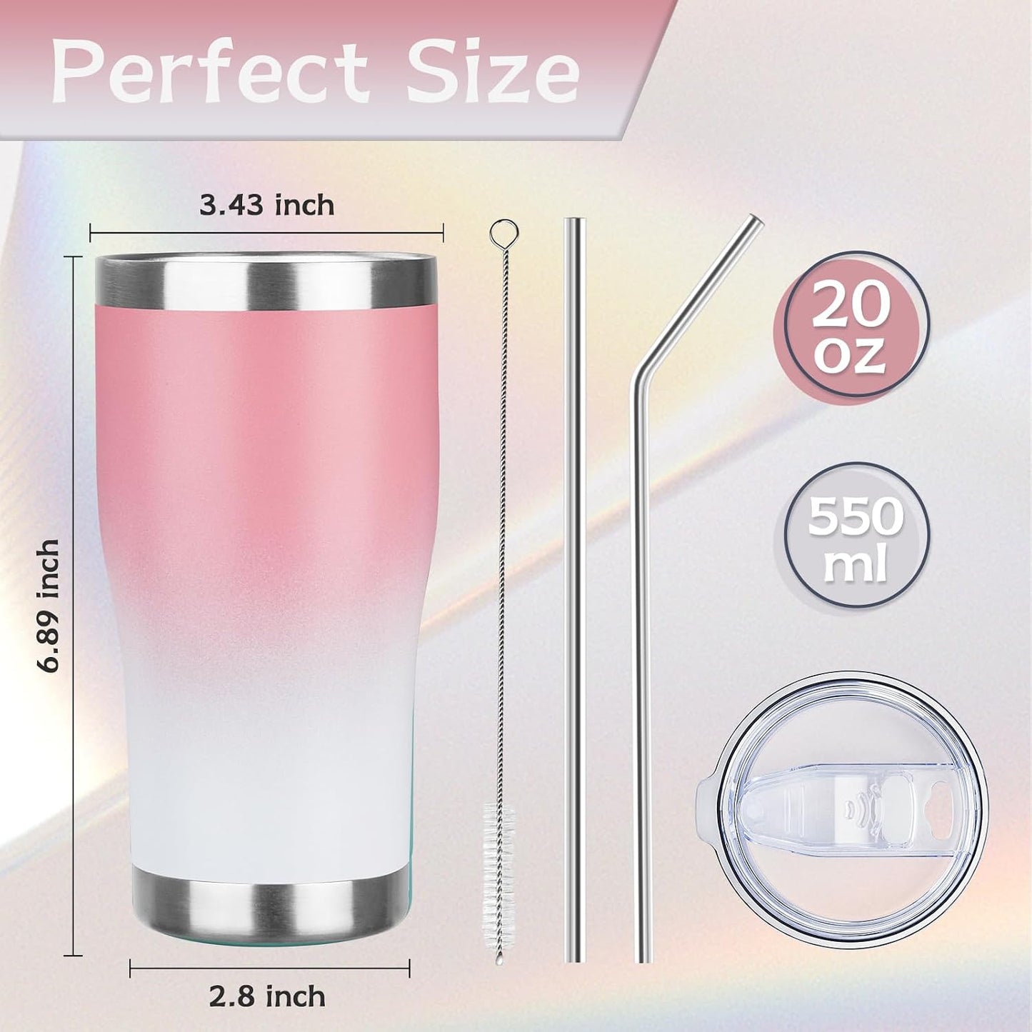 20oz Insulated Tumbler with Lid Straw Travel Coffee Mug Cup (Light/Purple) | Double Wall Vacuum Hot Iced Insulated Cup Stainless Steel Mug Leakproof Powder Coated Metal Tumbler for Men Women