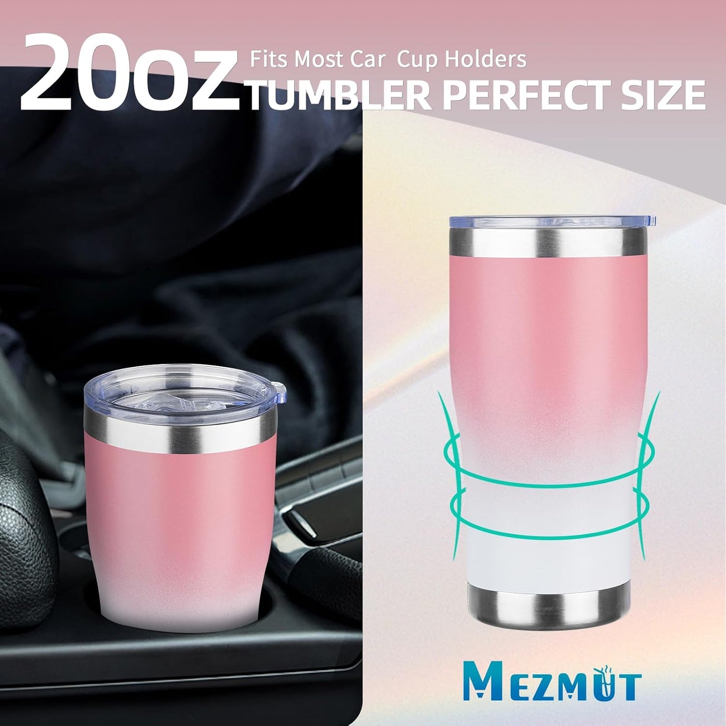 20oz Insulated Tumbler with Lid Straw Travel Coffee Mug Cup (Light/Purple) | Double Wall Vacuum Hot Iced Insulated Cup Stainless Steel Mug Leakproof Powder Coated Metal Tumbler for Men Women