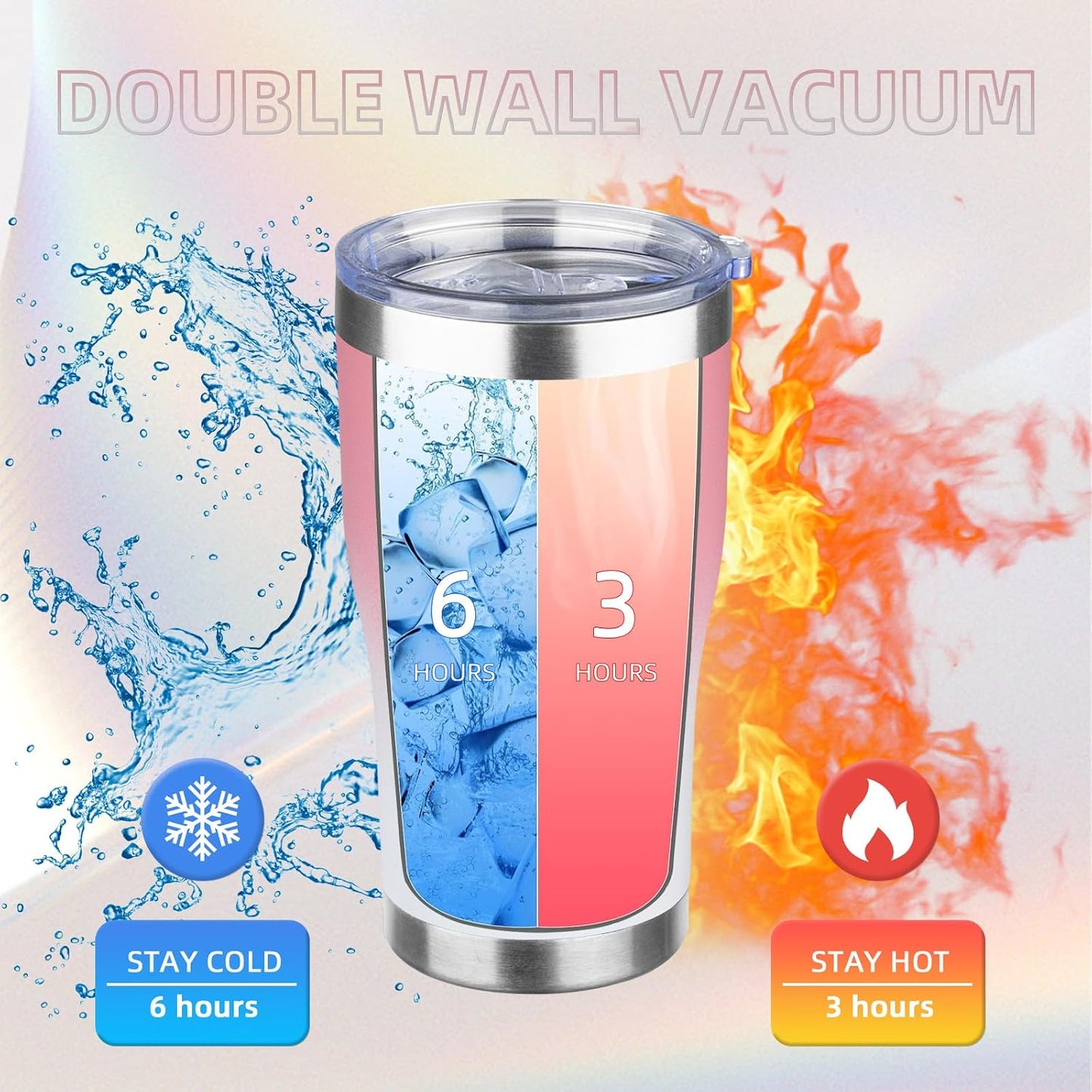 20oz Insulated Tumbler with Lid Straw Travel Coffee Mug Cup (Light/Purple) | Double Wall Vacuum Hot Iced Insulated Cup Stainless Steel Mug Leakproof Powder Coated Metal Tumbler for Men Women