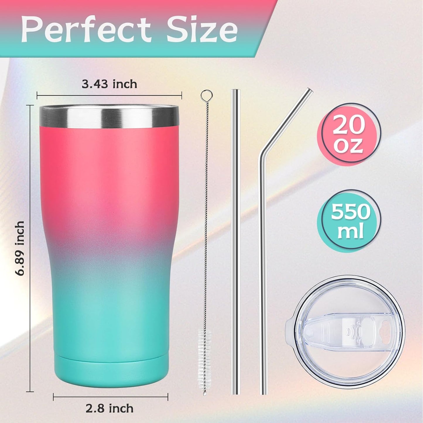 20oz Insulated Tumbler with Lid Straw Travel Coffee Mug Cup (Light/Purple) | Double Wall Vacuum Hot Iced Insulated Cup Stainless Steel Mug Leakproof Powder Coated Metal Tumbler for Men Women
