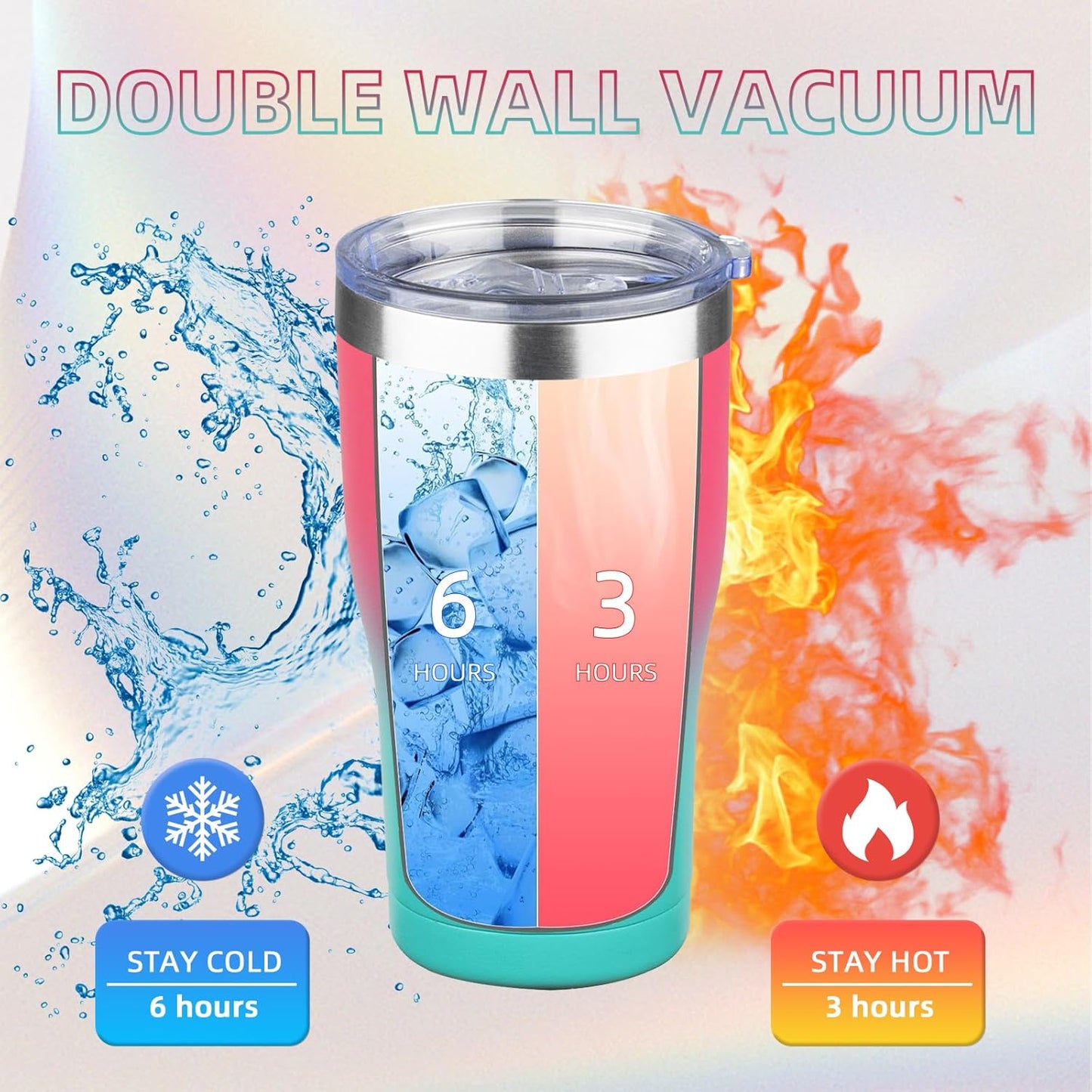 20oz Insulated Tumbler with Lid Straw Travel Coffee Mug Cup (Light/Purple) | Double Wall Vacuum Hot Iced Insulated Cup Stainless Steel Mug Leakproof Powder Coated Metal Tumbler for Men Women