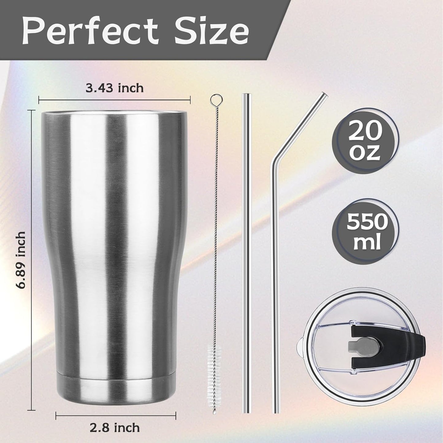 20oz Insulated Tumbler with Lid Straw Travel Coffee Mug Cup (Light/Purple) | Double Wall Vacuum Hot Iced Insulated Cup Stainless Steel Mug Leakproof Powder Coated Metal Tumbler for Men Women