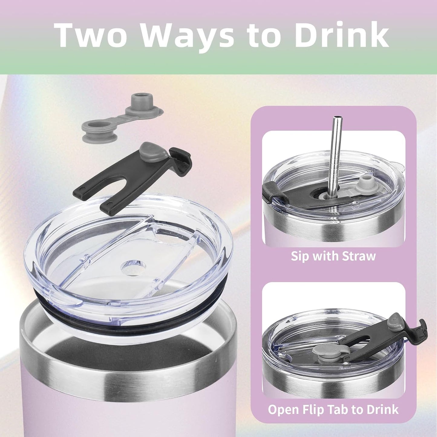 20oz Insulated Tumbler with Lid Straw Travel Coffee Mug Cup (Light/Purple) | Double Wall Vacuum Hot Iced Insulated Cup Stainless Steel Mug Leakproof Powder Coated Metal Tumbler for Men Women