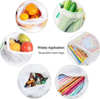 16 Pcs Mesh Small Toy Bags for Storage, 3 Sizes Reusable Mesh Drawstring Produce Bags Puzzle Bag for Kids Storage Playroom Organization, Fruits, Vegetable