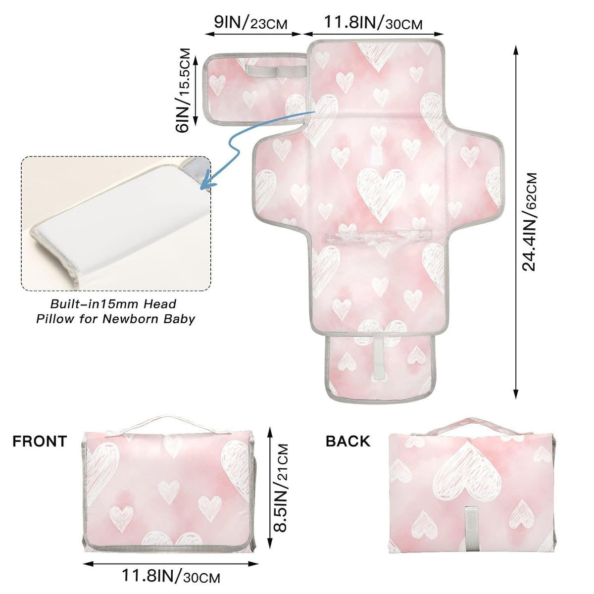 Hearts Portable Diaper Changing Pad Waterproof Changing Pads