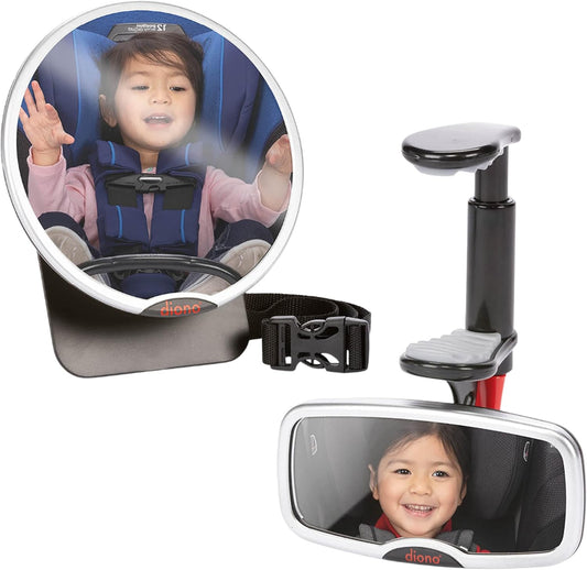 Baby Car Mirror 2 Pack, Includes Safety Car Seat Mirror for Rear Facing Infant & See Me Too Rear View Baby Mirror Both Fully Adjustable with Wide Crystal Clear View, Shatterproof, Crash Tested