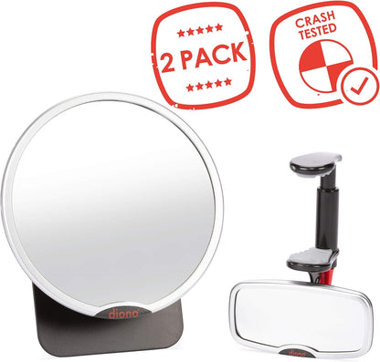 Baby Car Mirror 2 Pack, Includes Safety Car Seat Mirror for Rear Facing Infant & See Me Too Rear View Baby Mirror Both Fully Adjustable with Wide Crystal Clear View, Shatterproof, Crash Tested
