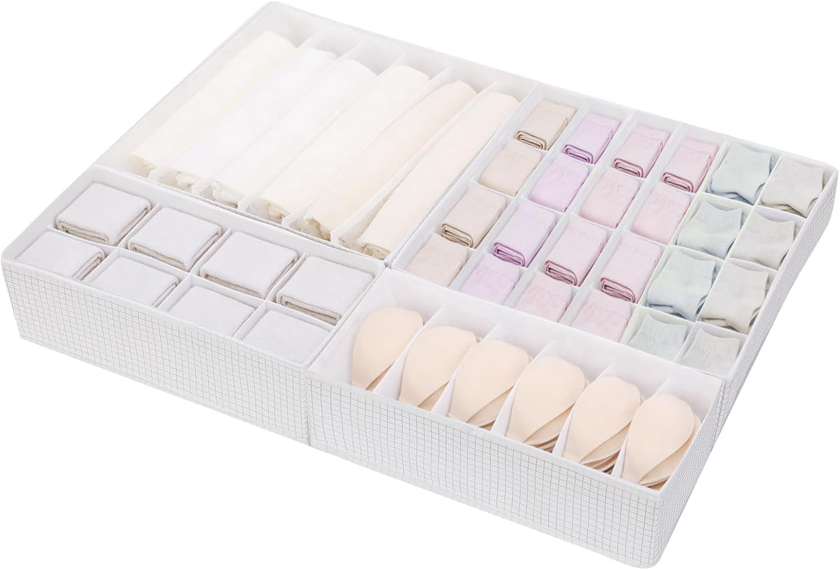 Drawer Organizer Clothes for 4 Pack, Dresser Organizer for Baby Clothes, Underwear, Sock- Foldable Closet Organization and Storage Dividers Bins for Nursery, Bedroom (White)