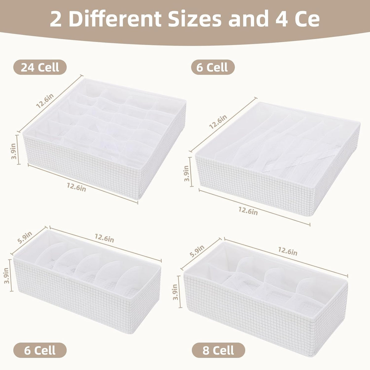 Drawer Organizer Clothes for 4 Pack, Dresser Organizer for Baby Clothes, Underwear, Sock- Foldable Closet Organization and Storage Dividers Bins for Nursery, Bedroom (White)