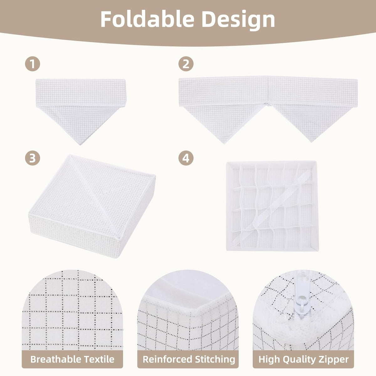 Drawer Organizer Clothes for 4 Pack, Dresser Organizer for Baby Clothes, Underwear, Sock- Foldable Closet Organization and Storage Dividers Bins for Nursery, Bedroom (White)