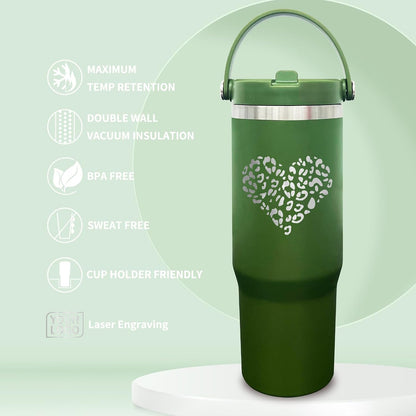 30 oz Tumbler with Top Handle, Water Bottle with Flip Straw, Black 1 pack | DIY Gift, Laser Engravable, Leak Proof, Food Grade Stainless Steel, BPA Free Lid, Double Vacuum Insulated, Powder Coated