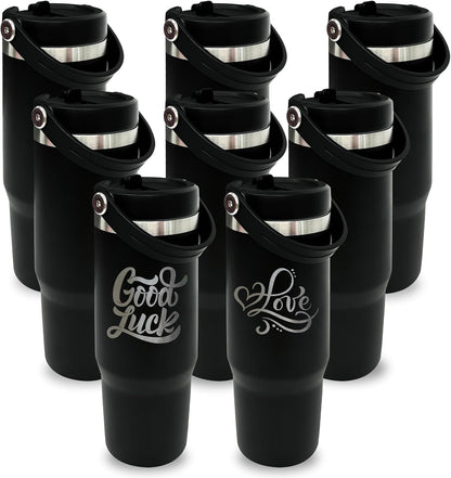 30 oz Tumbler with Top Handle, Water Bottle with Flip Straw, Black 1 pack | DIY Gift, Laser Engravable, Leak Proof, Food Grade Stainless Steel, BPA Free Lid, Double Vacuum Insulated, Powder Coated